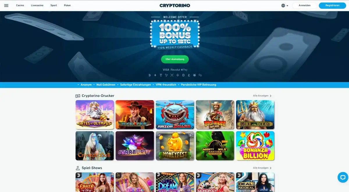 Cryptorino Casino no deposit bonus | main page